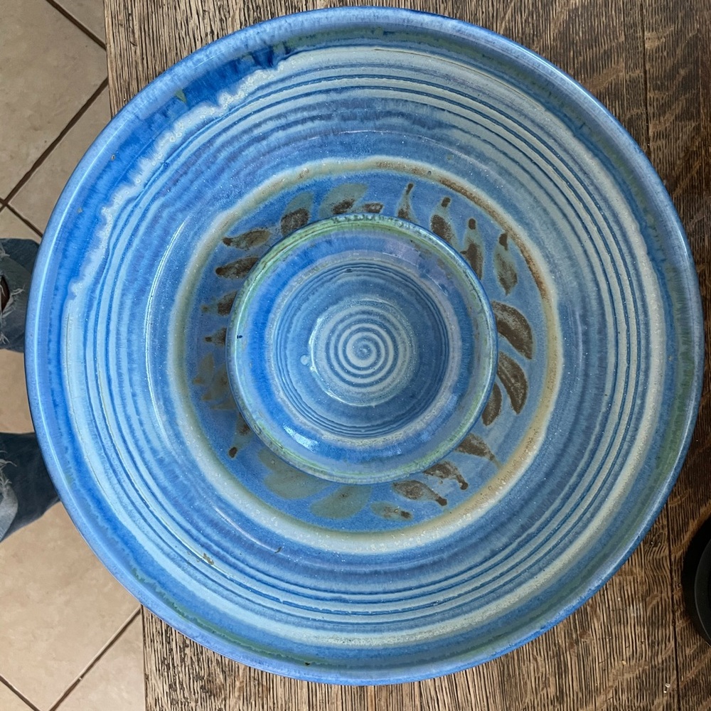 Hand thrown chips and dip platter